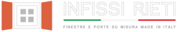Logo Infissi Rieti con finestra stilizzata e bandiera italiana.