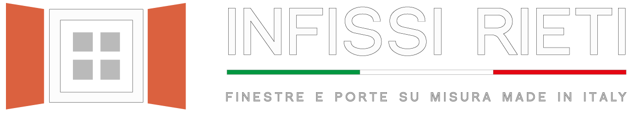 Logo Infissi Rieti con finestra stilizzata e bandiera italiana.